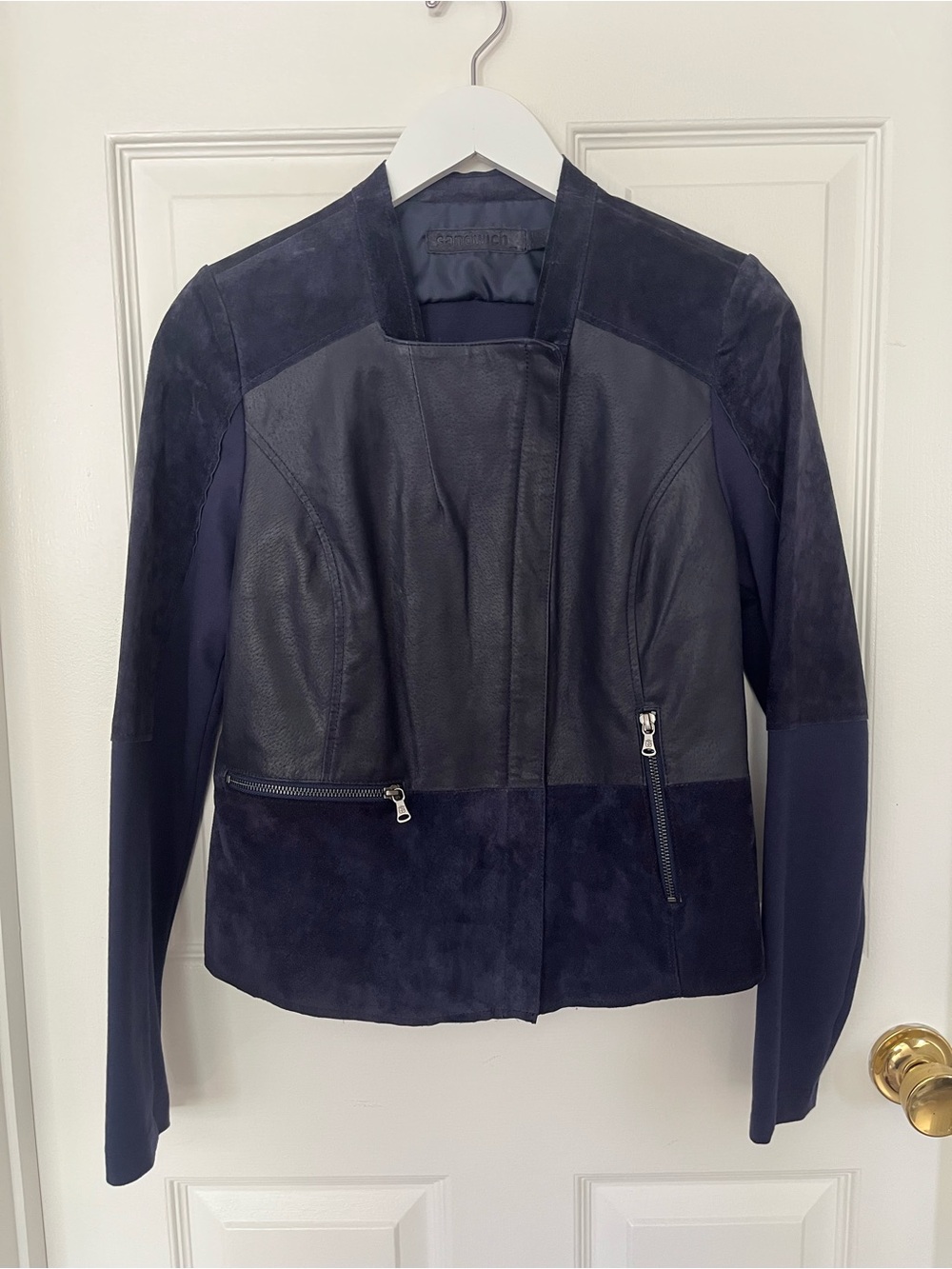 100% Genuine Leather Suede - Women’s Navy Blue Jacket